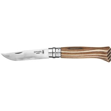 Opinel No08 Carbon Steel Lock Knife Brown Laminate