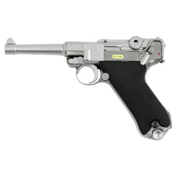 WE P08 Luger Small Nickel 6mm Airsoft Gas Blow Back Pistol RIF
