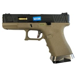 WE Force EU19 Custom Tan Black Slide Gold Barrel 6mm GBB Pistol RIF Discontinued