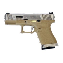 WE Force EU19 Custom Tan Silver Slide 6mm GBB Pistol RIF Discontinued