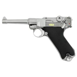 WE P08 Luger Small Nickel 6mm Airsoft Gas Blow Back Pistol RIF