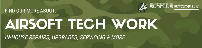 Find out more about airsoft tech work: in-house repairs, upgrades, servicing & more at Surplus Store