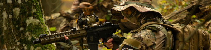 Airsoft players in the woods