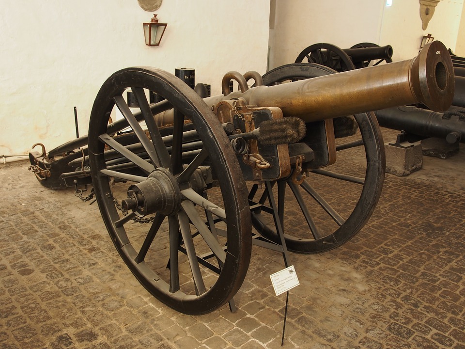 A bronze cannon in a museum