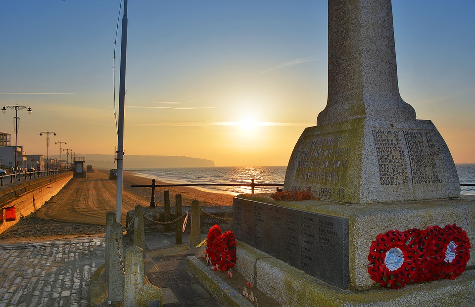 A war memorial by the seaside in the United Kingdom