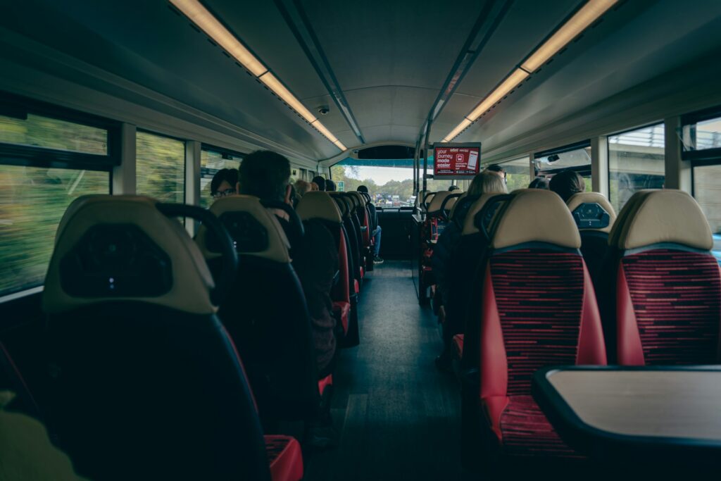 The interior of a bus