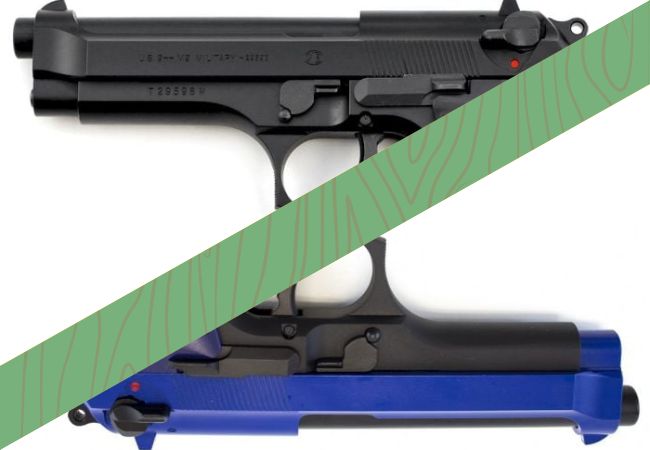 A RIF and two-tone Beretta airsoft pistol side by side