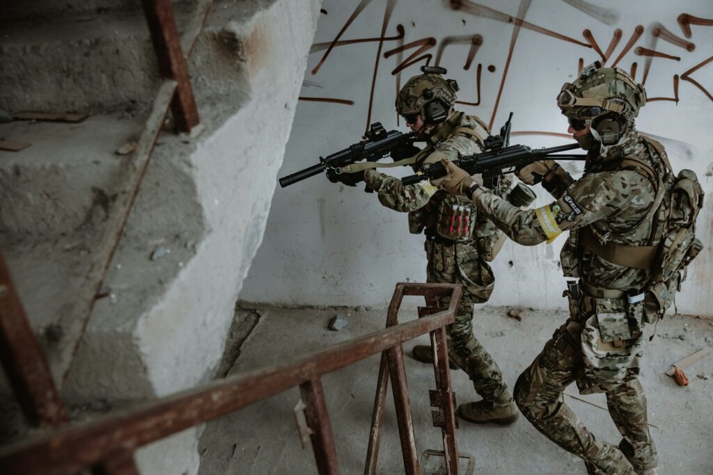 Airsoft players going downstairs during a CQB game