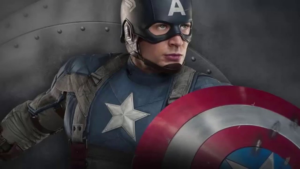 Captain America posing with his shield in camo clothing