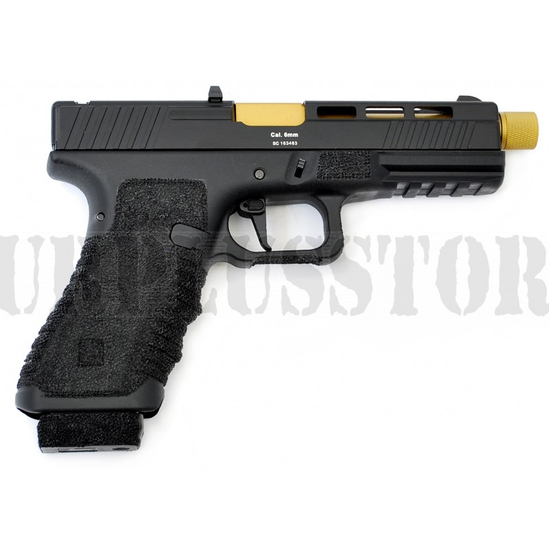 Secutor Arms Gladius Black Grip Gold Barrel pistol
