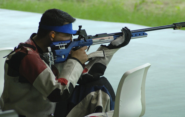 Close up of Commonwealth Games athlete shooting air rifle