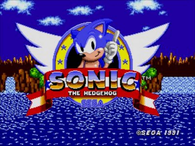 The original logo and menu screen from Sonic the Hedgehog. 