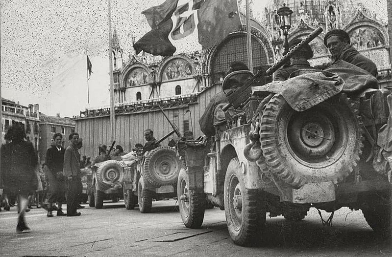 British Troops on Jeeps - Venezia Piazza San Marco 1945