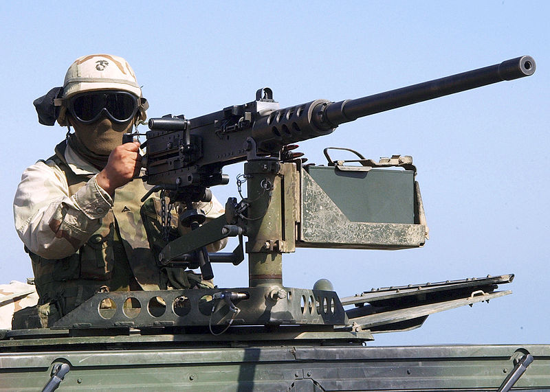 Gunner manning an M2 Browning on a vehicle