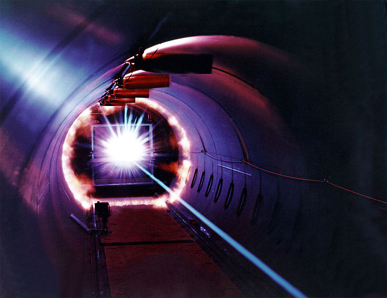 Laser beam fired into a tunnel